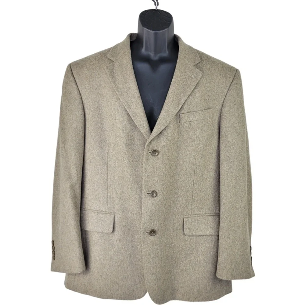 Oscar De La Renta men’s wool cashmere blend tan color blazer jacket size 43R